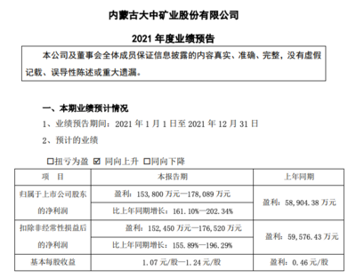 大中矿业预计2021年净利同比增161%-202% 主要产品铁精粉和球团产销两旺